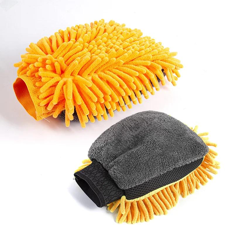 Chenille Beidseitige Haushalts-Autoreinigungs-Handschuhe Verdickte Wasserdichte Auto-Polierhandschuhe Korallenfleece Fensterreinigungstuch