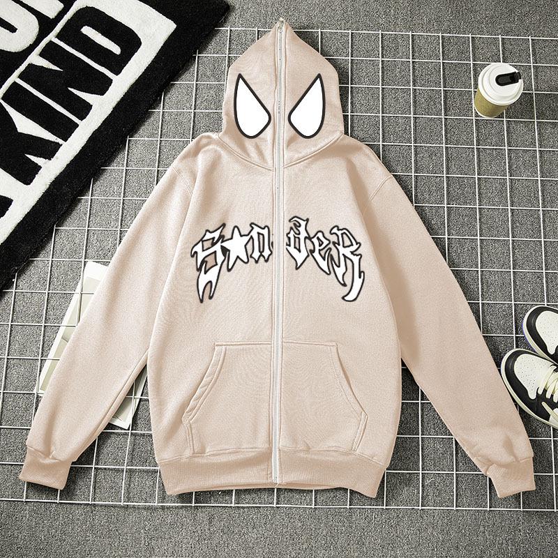 2023 Halloween Unisex Y2K Spider-Man Zip Hoodie - Loose Fit, Large Size for Couples