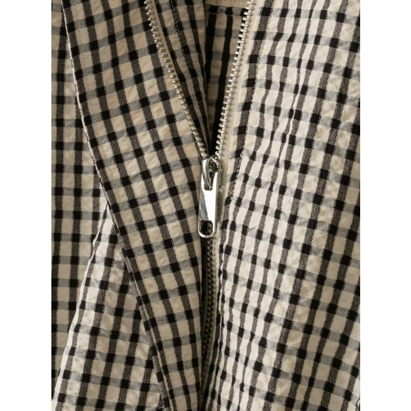 Women S Black White Plaid Stand Collar Zip Up Jacket Coat
