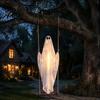 Hanging Ghost Decor Swinging Halloween Decoration, LED Light Up Large Spooky Tree with Remote Control for Outside Garden Yard Porch Tree, Front