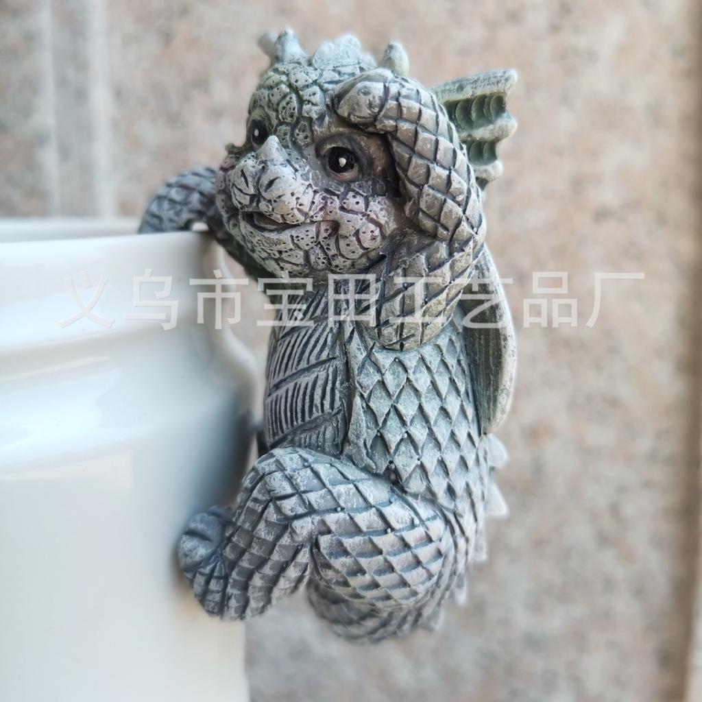 Garden 4 Little Dinosaur Set Hanging Flower Pot Decoration Resin Crafts Ornament Hanging Cup Garden Baby Dragon Statue