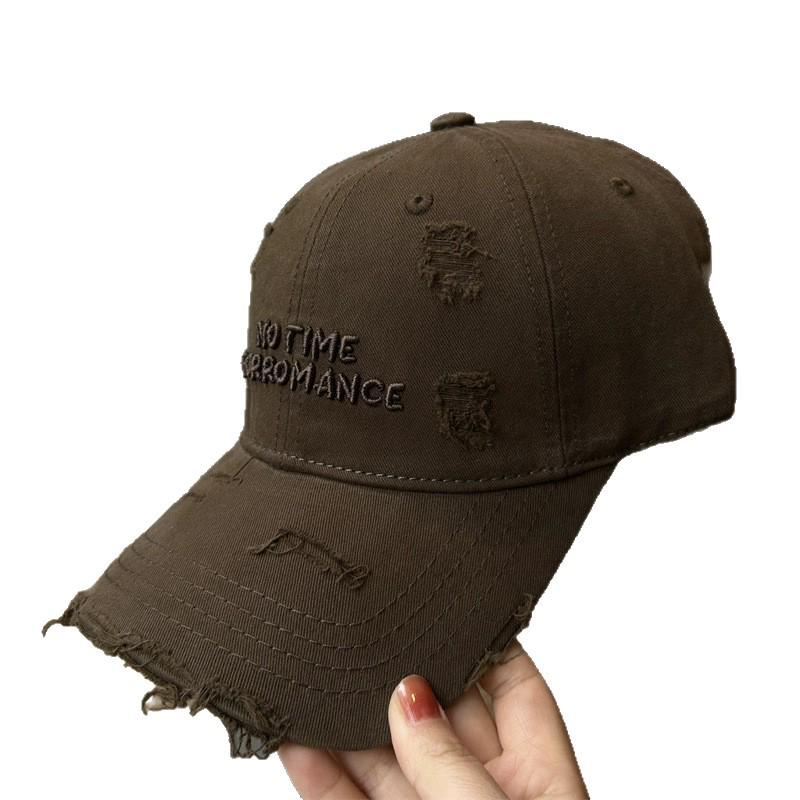 2025 Embroidered Letter Ripped Baseball Cap with Widened Brim for a Slimmer Look - Unisex Casual Soft Top Cap