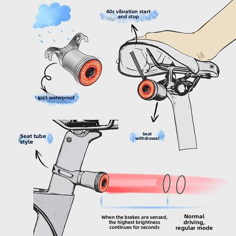 Luz trasera inteligente para bicicleta con sensor de freno, luz de advertencia LED para ciclismo