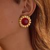 GEMCHIC Women's Stainless Steel Imitation Agate Earrings Geometric Design Fashion Stud Earrings for Women