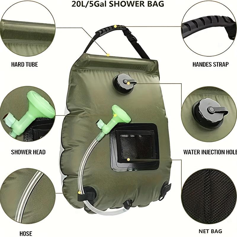 20L Solar Portable Shower Kit, Solar Heated Camping Shower Kit with Detachable Hose Shower Head, Small Shower, Suitable for Camping, Hiking, Traveling