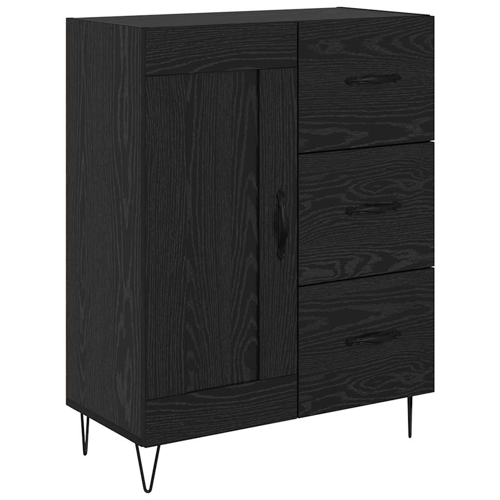 Highboard 2 pcs Black Oak Effect Engineered Wood and Glass