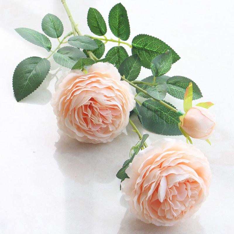 Charm 3 Heads Artificial Flower Peony Home Wedding Decoration Silk Fake Flower Pink European Rose White