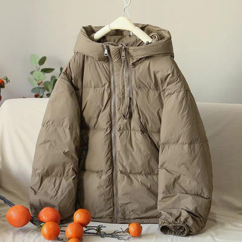 Giacca Invernale da Donna Monocolore con Cappuccio Larga Calda in Cotone Giacca Corta Ispessita