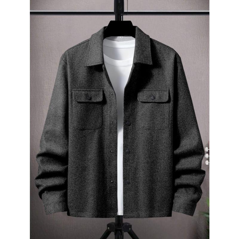 Men S Solid Color Turn Down Collar Button Front Pocket Casual Jacket
