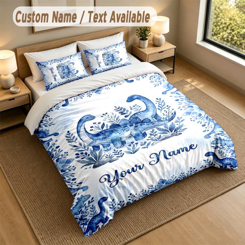 Dinosaur Theme Personalized 3Pcs Bedding Set Custom Text & Name 1 Sheet 2 Pillowcases Household Bedding 1pc