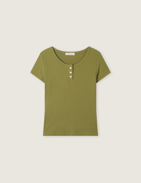 ROEM Henley Neck Short Sleeve T-Shirt Rmhwg26Rt6