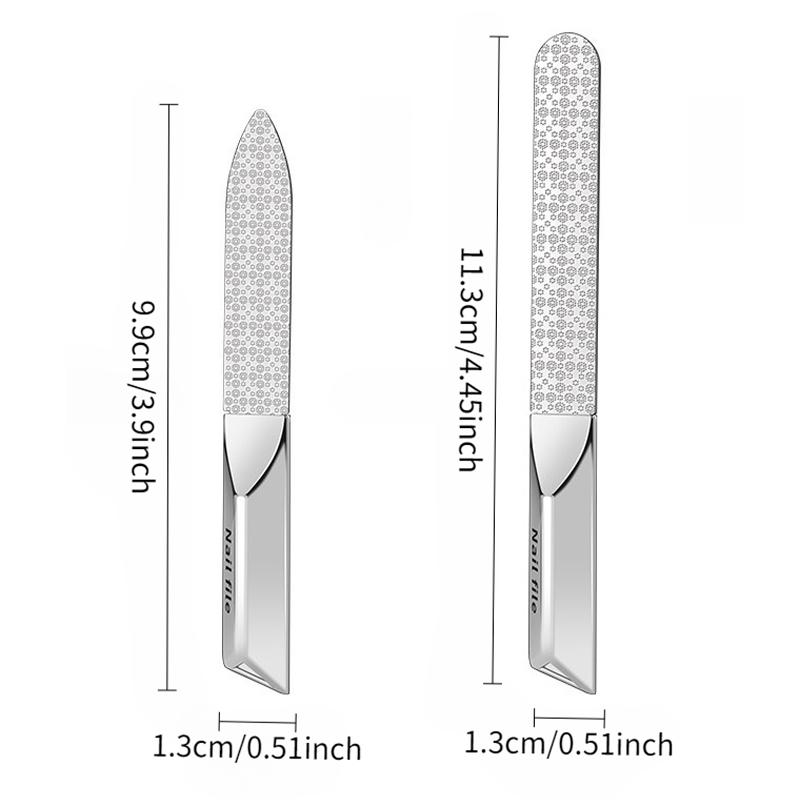 Professional Stainless Steel Nail File Double-Sided Thickened Sanding Tool with Fine Grit Ergonomic Handle for Manicure Pedicure