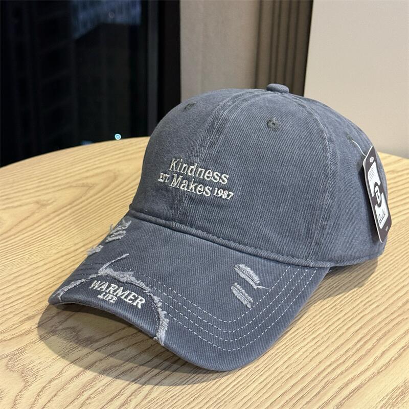 Personalized ripped baseball cap female alphabet embroidery summer cap men's sunscreen enlarged and widened brim sun hat tide