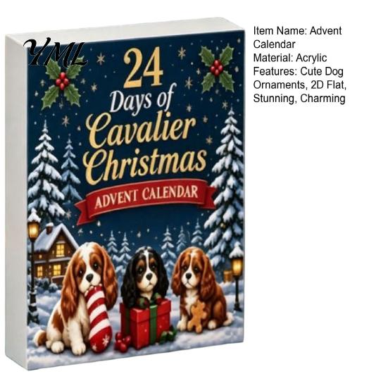 2D Acrylic Puppy Patches 2026 Christmas Dog Advent Calendar, 24 Ornaments Countdown Holiday Decorative Cartoon Festive Pendants for Tree, Party