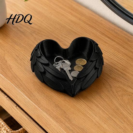 Delicate Relief Jewelry Tray 3D Printed Heart Shaped Tray Wing Girlish Organizer