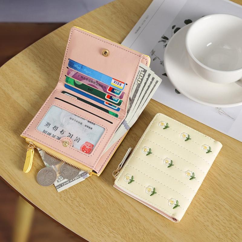 New Floral Embroidered PU Leather Women's Card Bag Coin Purse Slim Credit Card Holder Wallet for Women ID Card Pocket