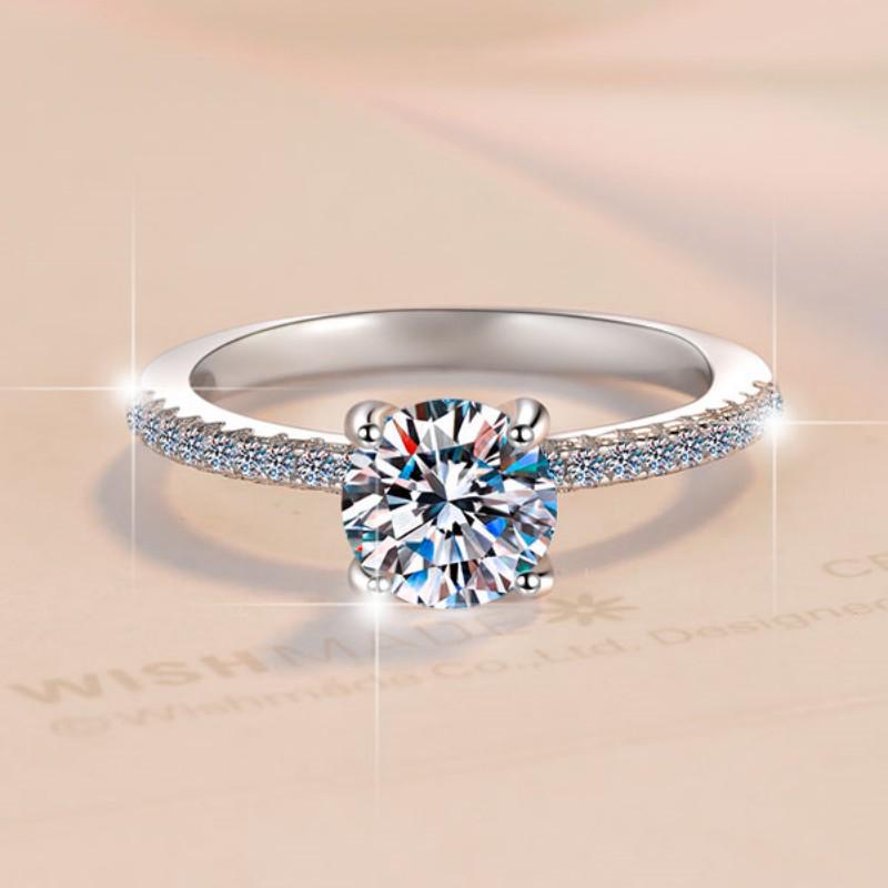 

Women s Four-Prong Moissanite Ring in S925 Sterling Silver with Micro-Pave. Size 10
