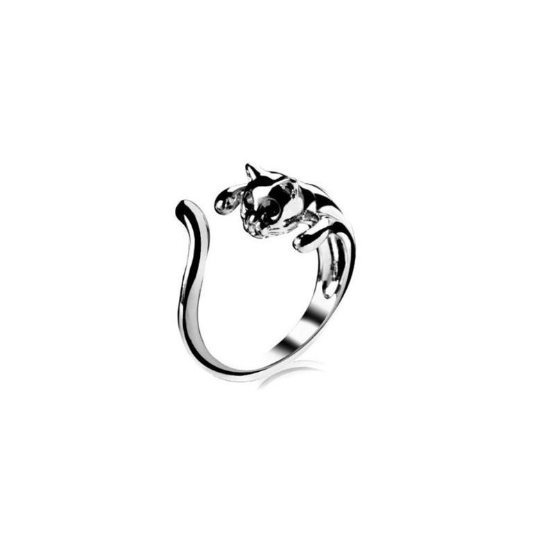 Cute Cat and Mouse Shape Open Ring for Women Antique Silver Color Modern Fashion Girls Finger Accessories Hip Hop Party Jewelry