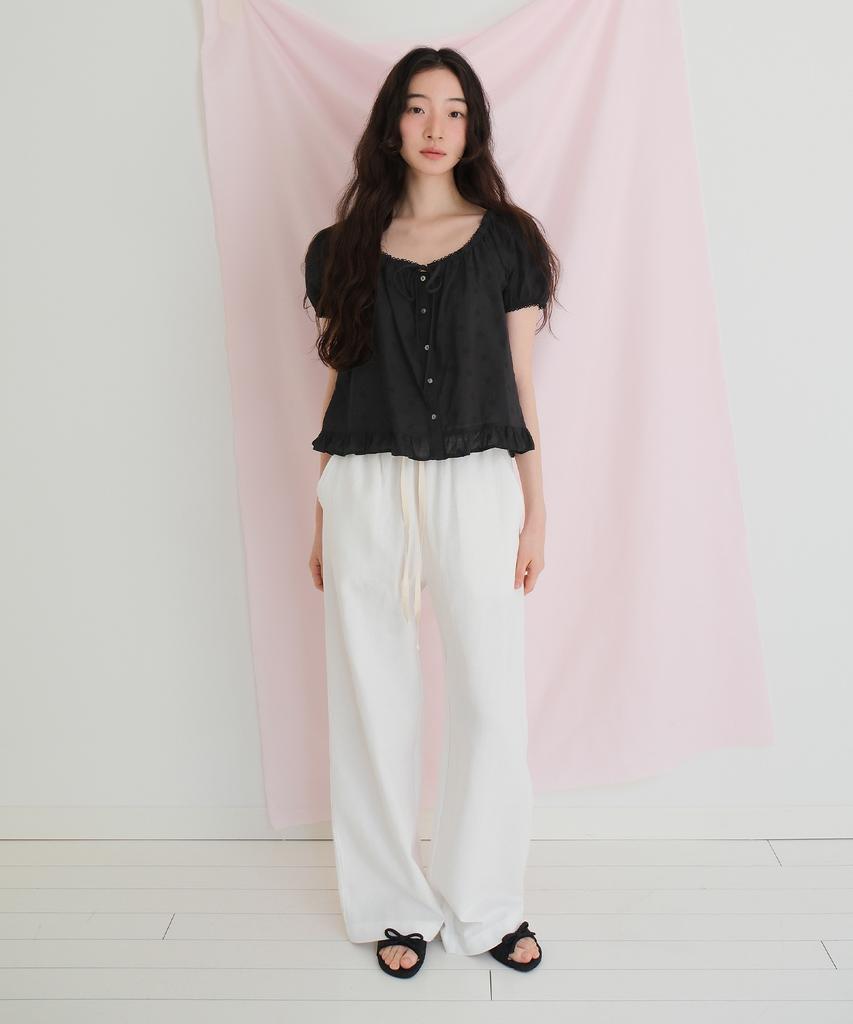 Moui Linen Banding Slacks (O/White)