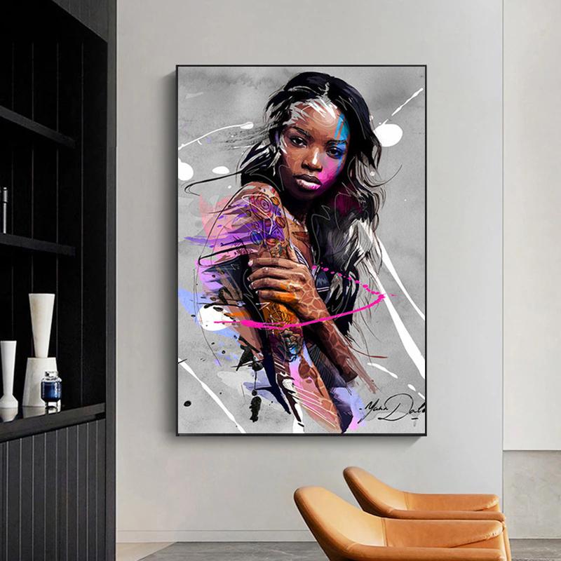 Abstract Graffiti Art Tattoo Woman Canvas Painting Posters and Prints Wall Art Pictures for Living Room Home Decoration Cuadros