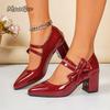 Elegant Women's High Heel Pumps Bowknot Decors Office Ladies Black Mary Jane Shoes Pu Leather Dress Shoes for Women Fashion