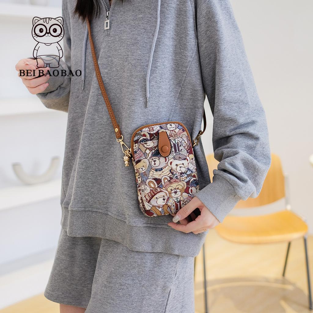 Fashionable Canvas Phone Bag, New Classic Embroidered Women's Small Bag, Large Capacity Single Shoulder Crossbody Bag