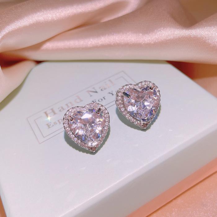 2026 Heart Zircon Set Vintage Personality Ring Necklace Earrings Peach Heart Three-piece Jewelry