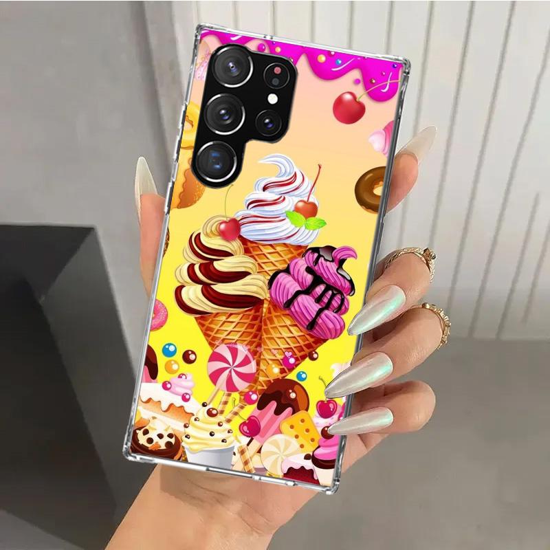 Macaron Ice Cream Cake Doughnut Phone Case for Samsung Galaxy S26 S24 S23 Ultra S25 Edge S22 S21 Plus S20 FE + Soft Print Shell