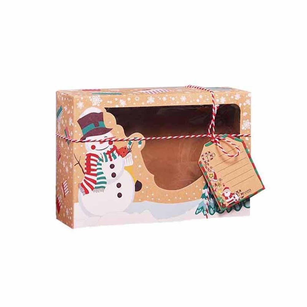 3/6/9/12 stücke Kraft Papier Candy Boxen Frohe Weihnachten Cookie Geschenk Box Klar Fenster Verpackung Tasche Party favor Neue Jahr Dekoration