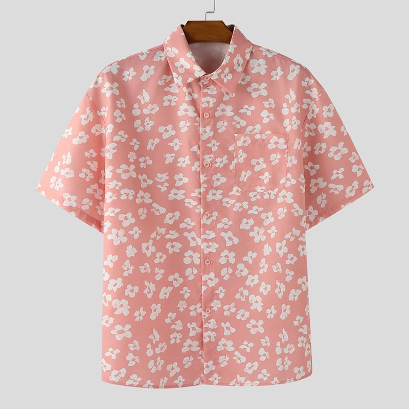 INCERUN S-XXXXXL Men Lapel Neck Short Sleeve Floral Print Buttons Casual Shirts
