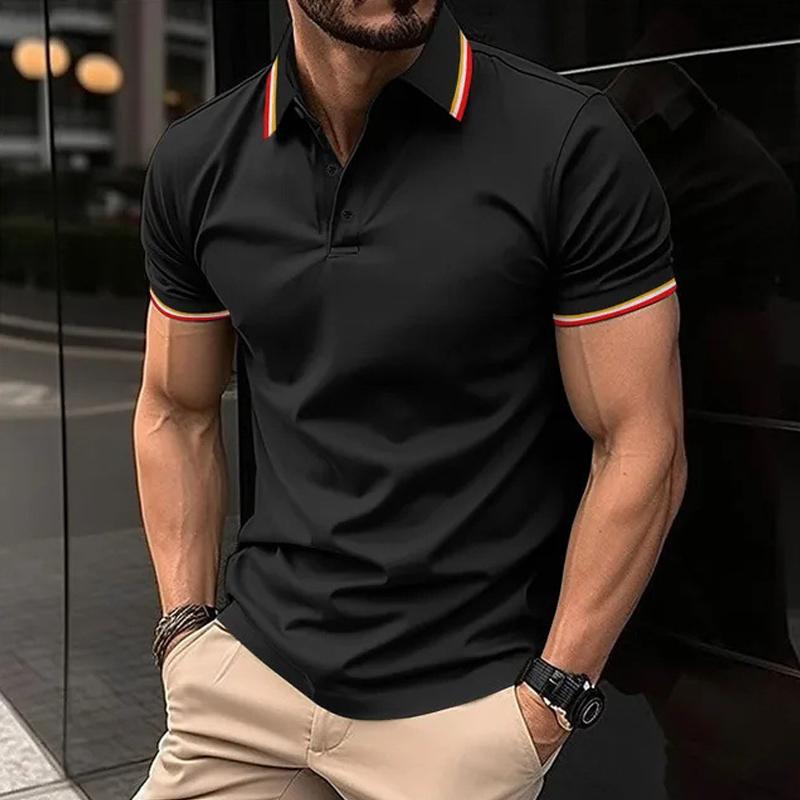 3D Solid Color Summer Collar Short Sleeved Polo Shirt for Casual and Loose Men