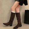 Fashion Autumn Winter Pleated Woman Knee-High Boots Fashion Pointed Toe Long Booties Street Style Square Heels Shoes