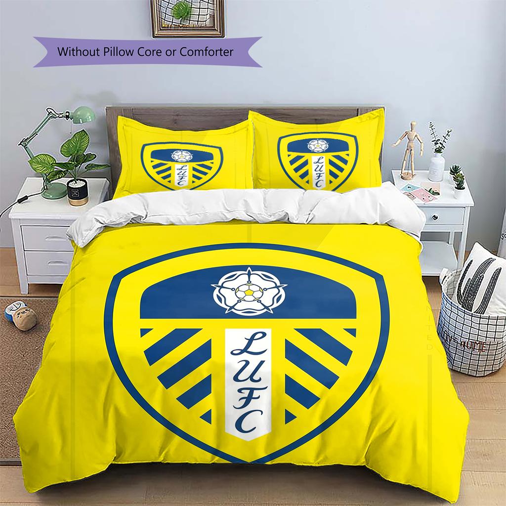 Leeds United Abzeichen Muster Bettwäsche Heimdekoration Geburtstagsgeschenk (1 Bettbezug + 2 Kissenbezüge, ohne Füllung)