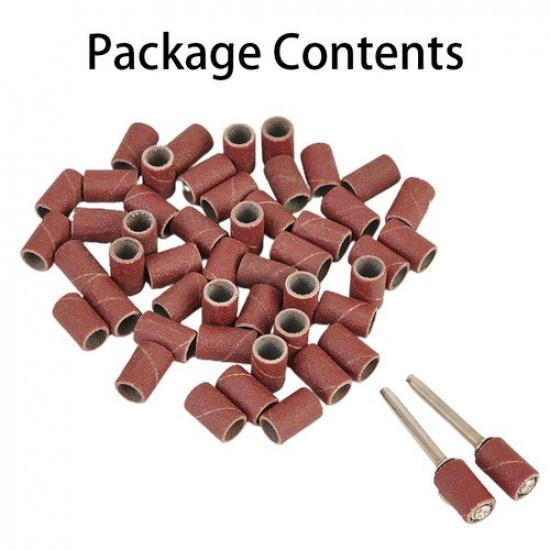 50x 320 Grit Drum Sanding Bands Sleeves + 2 Pcs Mandrels Sandpaper Rotary Tool