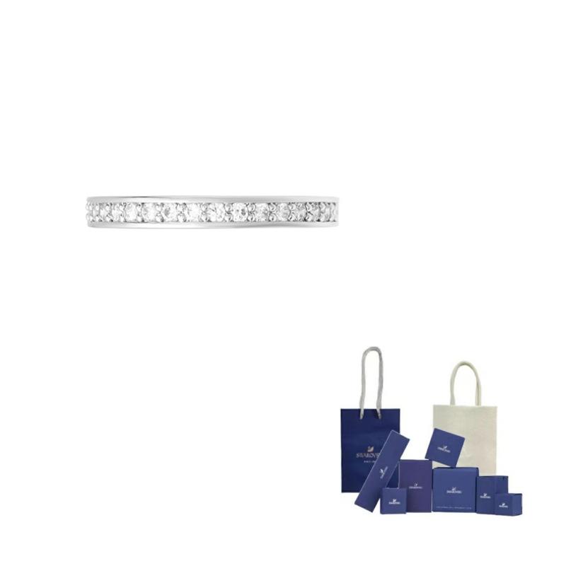 Swarovski Rare Round Rhodium plated Rings Womens Silver 58-Original Brand Box And Bag