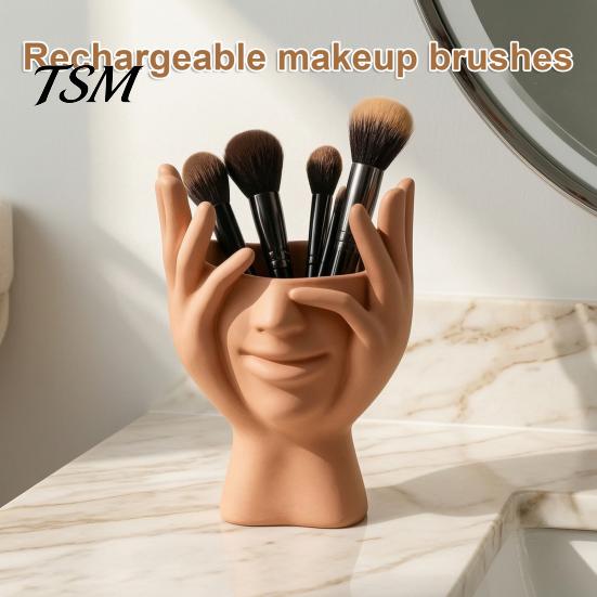 Multifunctional Desktop Bin 3D Printed Face Vase, Face-Holding Pen Holder Art Decor, Creative Makeup Brush Abstract Holder, Flower Arrangement