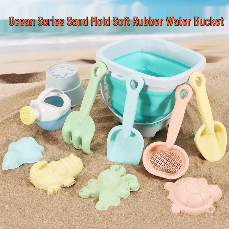Children's 11-Piece Beach Sand Play Set - Folding Bucket and Shovels