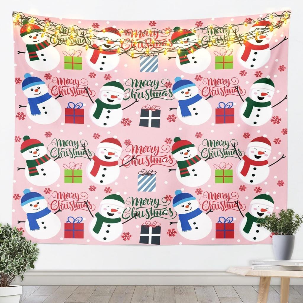 Merry Christmas Tapestry Xmas Ornaments Wall Hanging Blanket Snowman Snowflake Wall Art for Living Room Bedroom Decoration