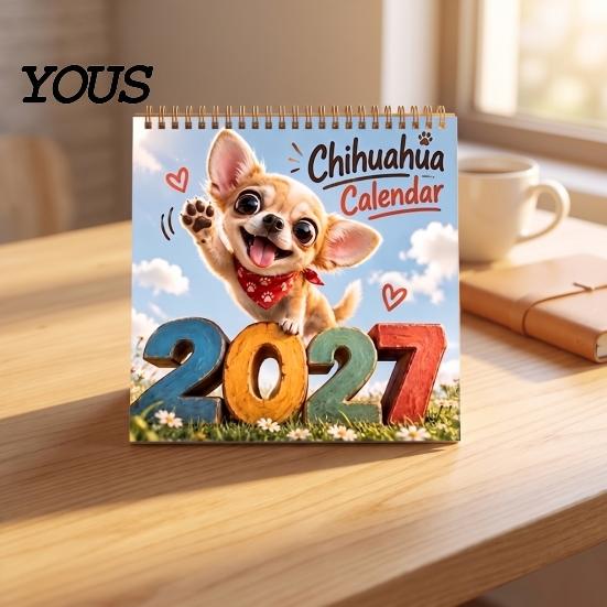 Healing Pet Imagery 2027 Chihuahua Wall Calendar, Cartoon Dog Hanging Calendar for Home Study Planning Office, Cute Puppy 12 Monthly Planner Lovers