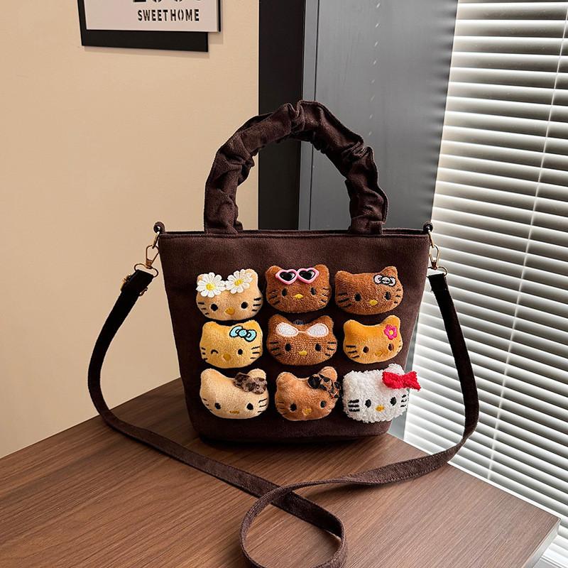 Duffy Cat Pattern Nylon Crossbody Bag With Plush Details For Casual Wear