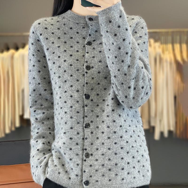 Dames Cardigan met Lange Mouwen van Wol – Knopen Rond Hals voor Herfst/Winter