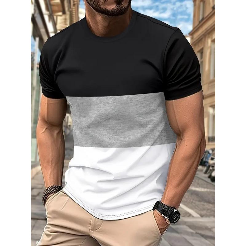 Herren Casual Farbblock Kurzarm Rundhals T-Shirt