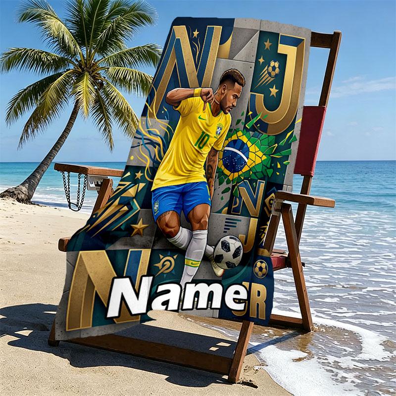 Personalisierbares Neymar Jr Strandtuch mit individuellem Namen, für Reise Camping Strandparty Heimdeko, Geburtstagsgeschenk für Familie & Freunde