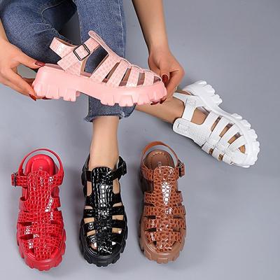 Women's Summer Thick Bottom Hollow Waterproof Platform Muffin Bottom Height Increase Baotou Casual Roman Sandals