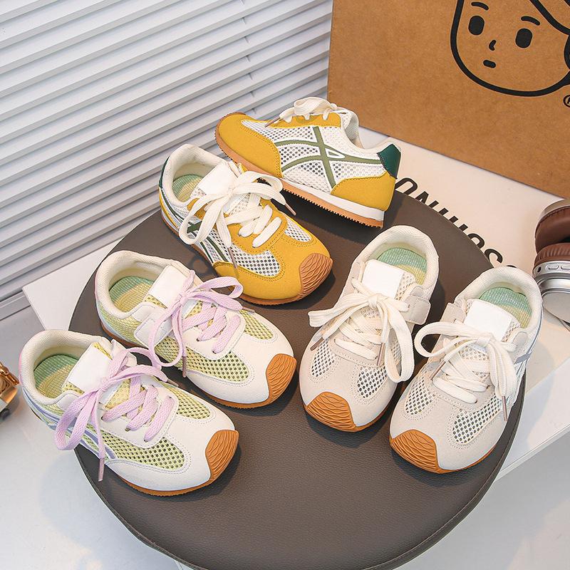 2025 spring and summer new children's shoes single net German training shoes retro lace-up casual versatile color matching boys and girls Forrest 