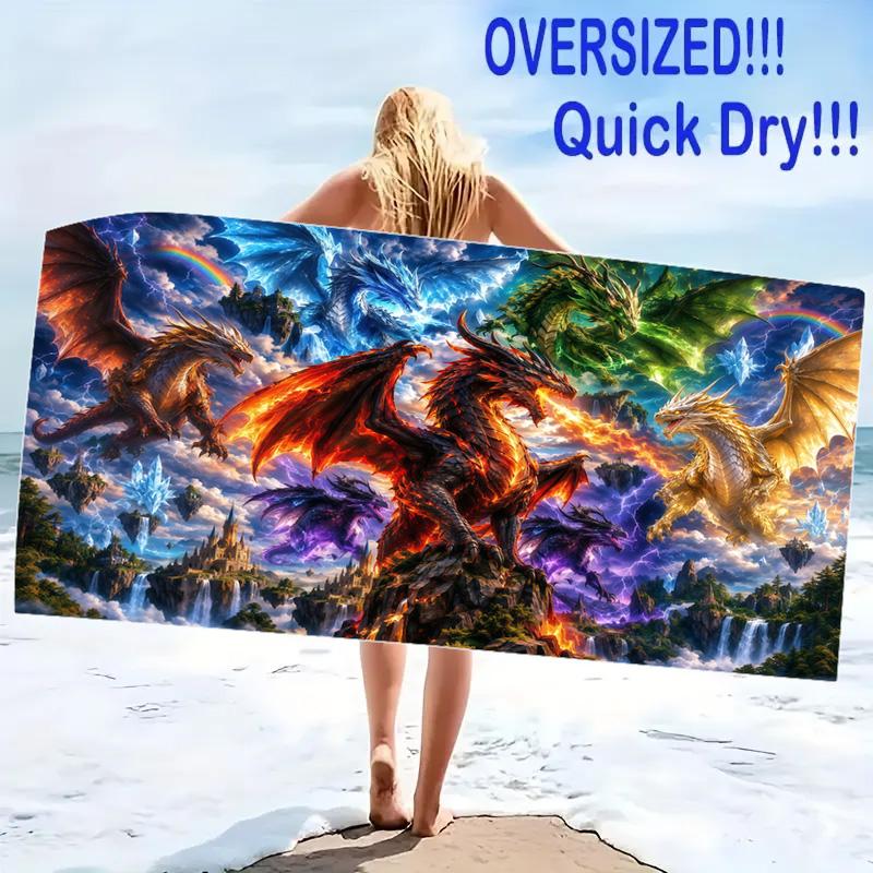 Dragon Print Beach Towel, Large Soft Quick Dry Towel for Beach Camping Swimming