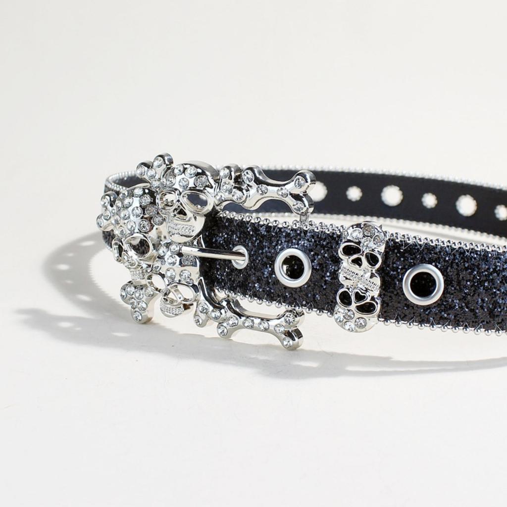 Cool Blingbling Rhinestones Belt for Women Western Cowgirl Styles with Punk PU Leather Designs Sequins for Various Event
