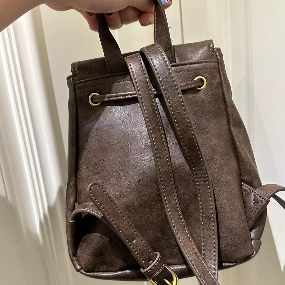 Korean Style School Book Back Solid Color Women Shoulder Bag Drawstring Flap Backpack for Students