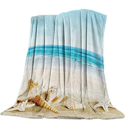 Beach Shells Landscape 3D Printed Throw Blanket Bedspread Flannel Home Blanket Plush Soft Comfortable Home Decor Blanket King