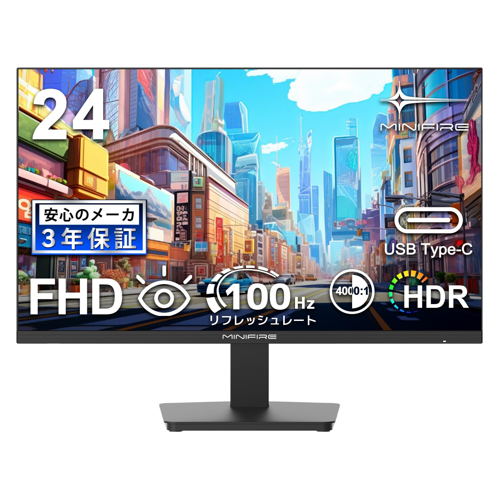 

Minifire Monitor 24 inch Display 100Hz FHD 1080P USB-TypeC Blue Light Reduction Flicker Free VESA Compatible Frameless HDMI1.4 Contrast 4000:1 Tilt